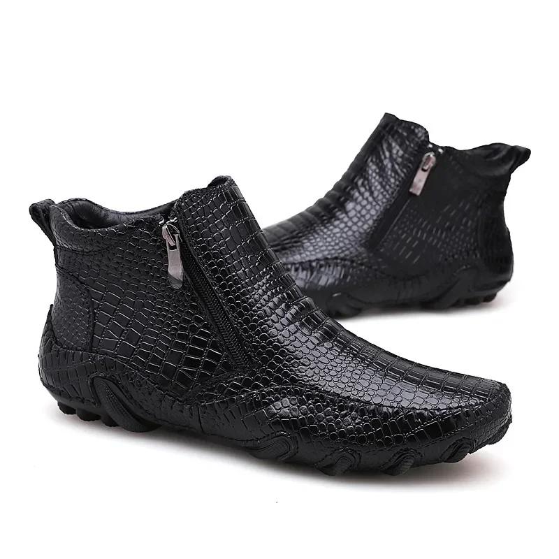 10AMen Krokodilläder Skor Ankelstövlar Vinter Casual Skor för Män Märke Retro Loafers Bekväma Sneakers Skor Skor