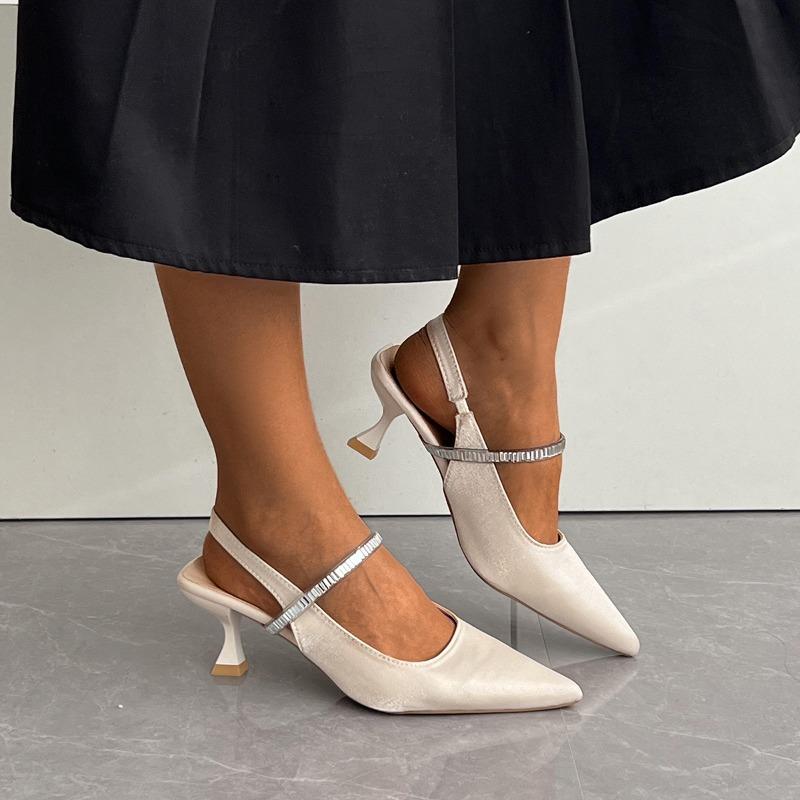 Fashion Summer New Stiletto High Heels Women Fashion Pointy Head Shallow Mouth All Matching Rhinestone After Empty Sandals