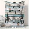 Cozy Flannel Camping Throw Blanket Suitable for Outdoor Use - Vintage Camper & Pine Tree Design, Soft Warm Bedspread, Machine Washable Suitable for Al