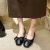 Korean Version of Square Head Flat Bottom Foreign Trade Large Size Doudou Shoes 2024 New Versatile Fashion Sweet Bow Versatile Single Shoes