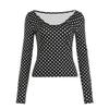 Casual polka dot lace splicing slim-fitting slim top women's versatile pure desire style long-sleeved T-shirt