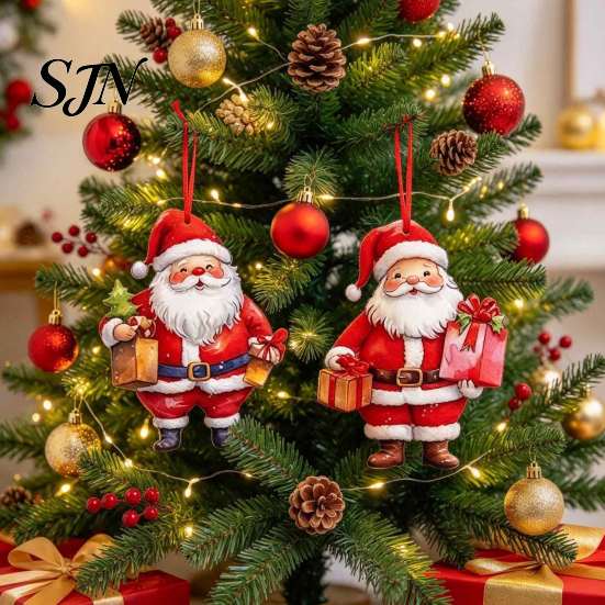 Creative Party Tree Accents 12/24/36Pcs Christmas Wooden Ornaments, Santa Claus Red Truck Hanging Decorations with Rope, Festive Home Xmas Pendant,