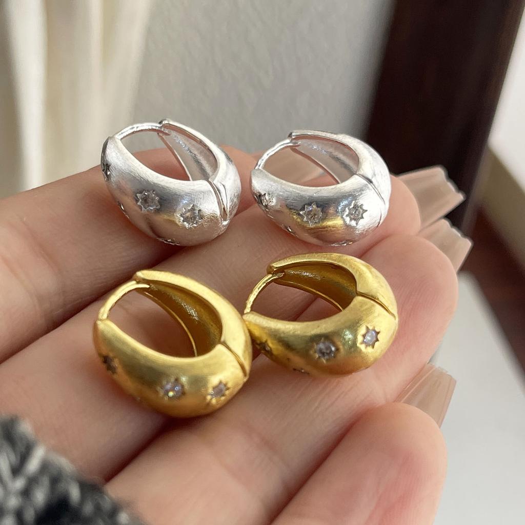 925 Sterling Silver Vintage Earrings For Women Trendy Simple Gold Star Earring Jewelry Prevent Allergy Party Accessories Gift