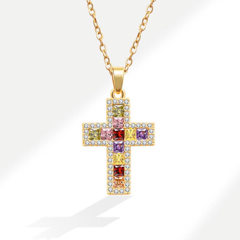 Heart Cross Zircon Pendant Necklace Delicate Clavicle Chain Fashionable Women Jewelry Accessory