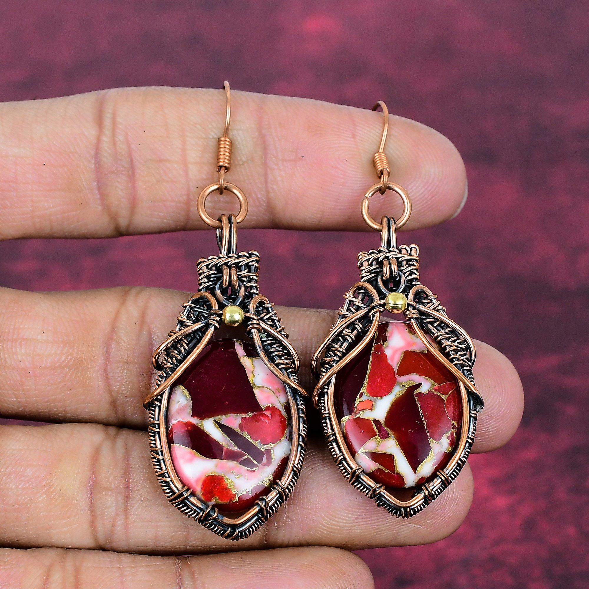 

Kingman Red Mohave Copper Turquoise Earrings Copper Wire Wrapped Antique Jewelry
