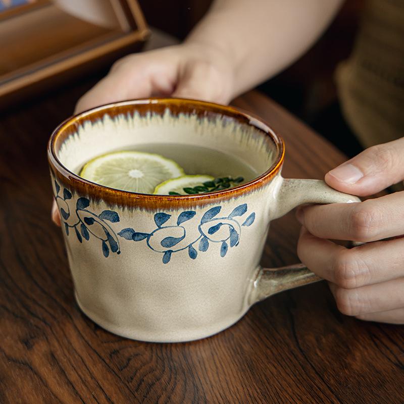 High-Value Zhifengcao Literary And Retro Mug Personalized Ear-Hanging Coffee Cup Ceramic Breakfast Cup Export