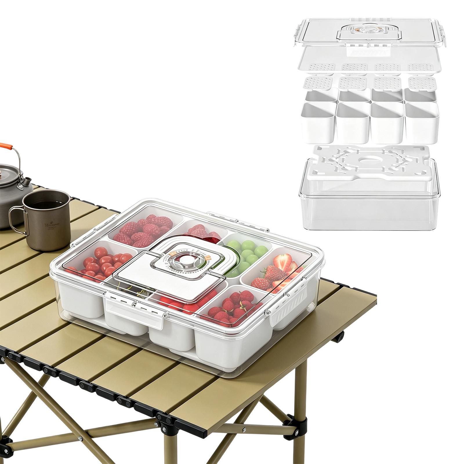 

Food Grade Portable Compartment Fresh-keeping Box For Outdoor Camping And Spring Outings With Ice Crystal Box And Vegetable Box One Size белый
