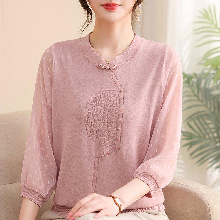 

Elegant Women s Seven-Sleeve Knit Pullover 5XL (for 150-165 jin) рожевий