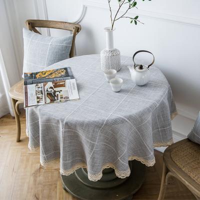 Round Tassel Plaid Tablecloth,Heavy Weight Cotton Linen Fabric Table Cover for Kitchen Dining Party Wedding Tabletop Decoration