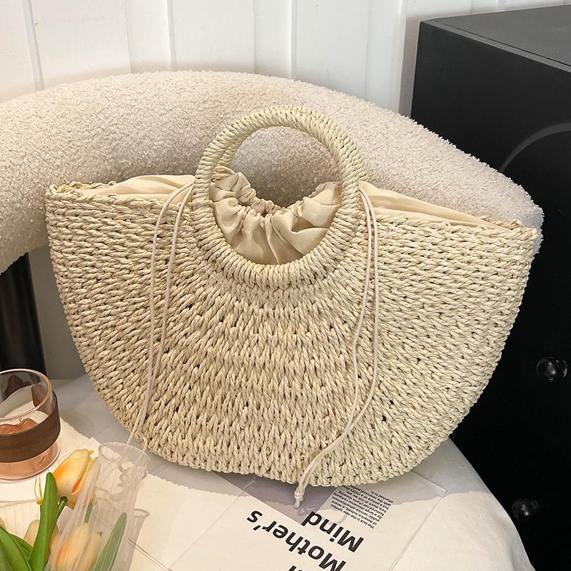 Fashion New Beach Vacation Style Portable Vegetable Basket Straw Woven Bag Mori Simple Small Fresh Versatile Messenger Bag Women