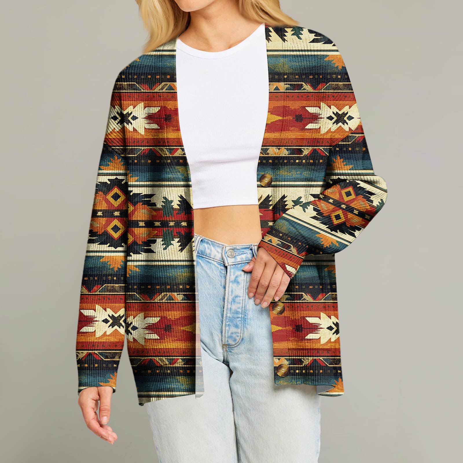 

Женский модный кардиган с длинным рукавом, V-образным вырезом, на пуговицах, свободного кроя, с рождественским принтом XXL