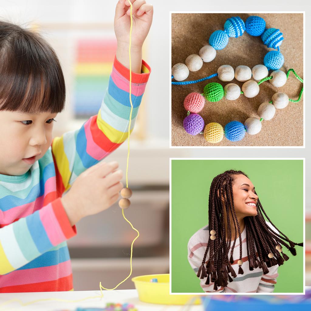 Wood Beads Unfinished Wooden Natural Beads Round Wood Spacer Beads for Bracelets Hair Jewelry Making DIY Crafts Garland Macrame