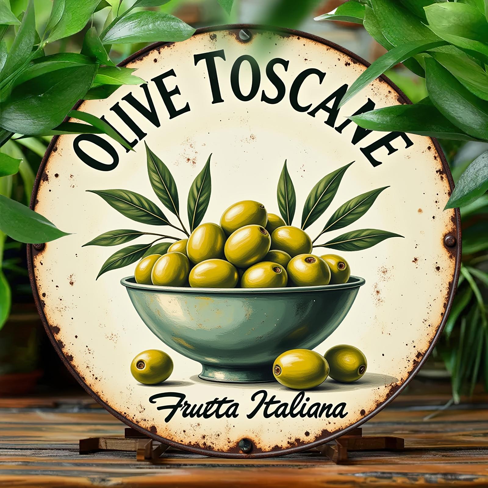 

D Flat pc Vintage Olive Toscane x Inch Aluminum Wall Art Rustic Round Metal Sign with Green Olive Bowl Design Scratch 20x20cm(8x8inch)