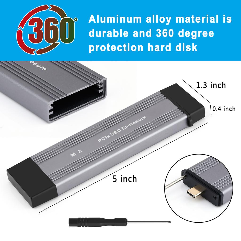 M.2 NVMe PCIe SSD Enclosure USB3.2 Gen2 Type C Dual Connector Portable Aluminum Alloy HDD Enclosure (Not Inclube Hard