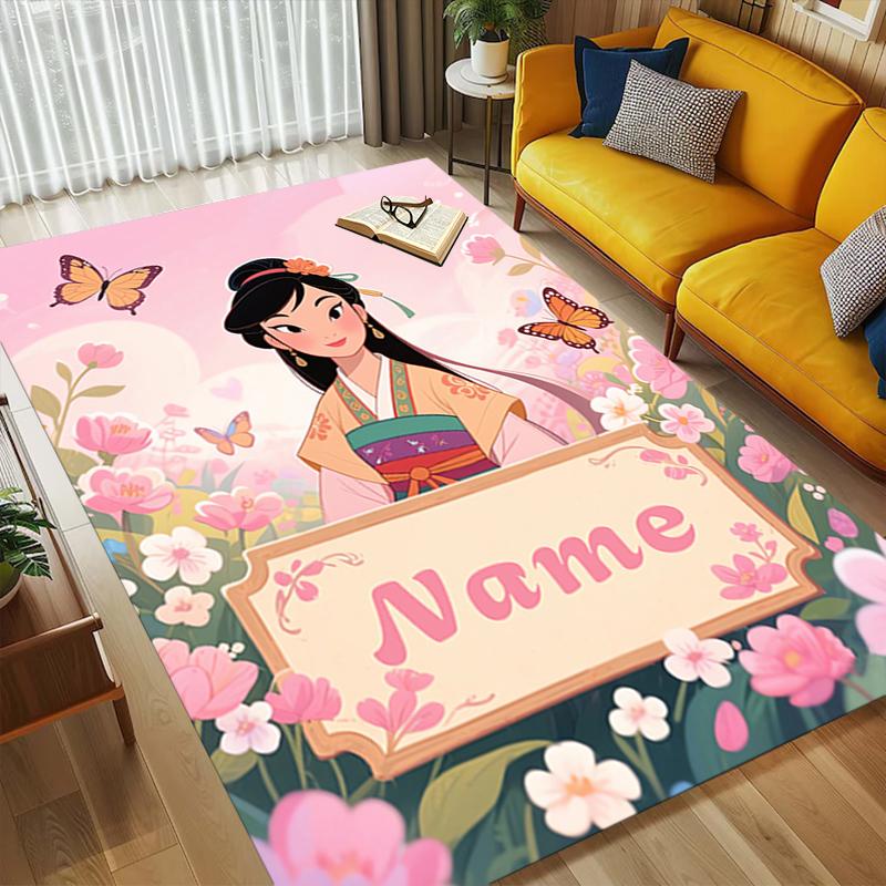 Custom Name Princess Garden Living Room Non-Slip Area Rug Soft Carpet for Bedroom Kids Playroom Sofa Office Home Decor Doormat