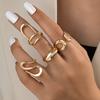 4-piece Punk Style Geometric Metal Line Smooth Opening Women's Ring Set with Versatile Temperament