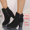 Fashion Aphixta 8cm High Heel Black Ankle Boots Buckle Side Zip Women Elegant Platform Lady Footwear Shoes Women Autumn Winter Boots