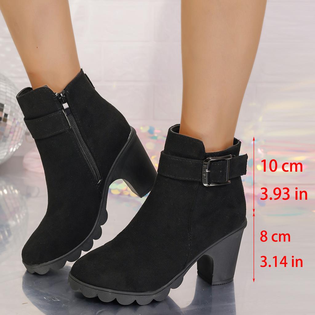 Fashion Aphixta 8cm High Heel Black Ankle Boots Buckle Side Zip Women Elegant Platform Lady Footwear Shoes Women Autumn Winter Boots