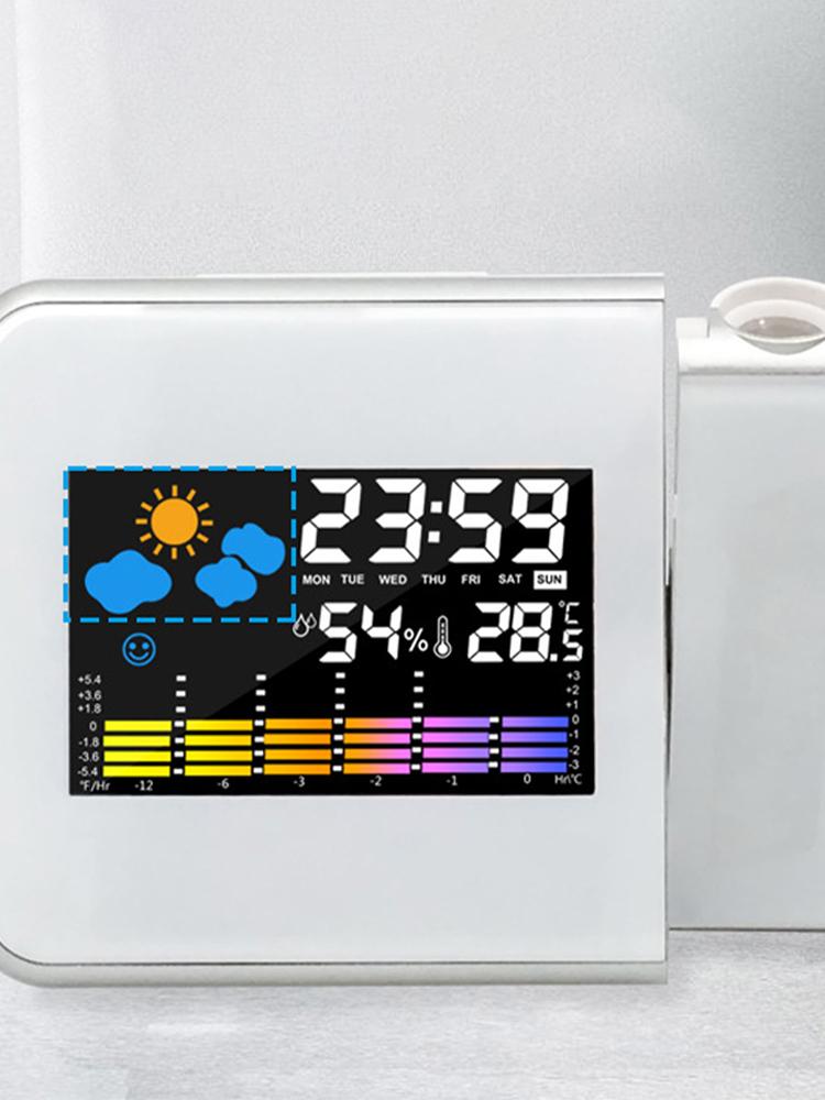 Smart Alarm Clock with Night Backlight Digital LED Projector Adjustable Projection Angle Desk Table Thermometer Hygrometer