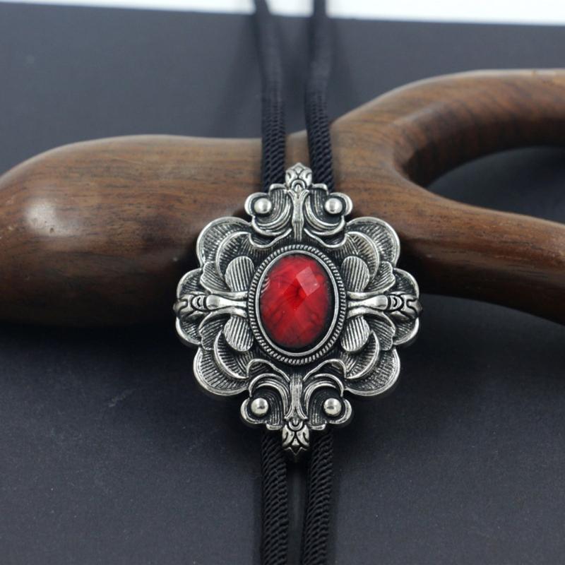 Engraving Stone Bolo Tie Carved Necktie for Shirt Jeans Western Necklace Braided Shoestring Necktie Bolo Tie