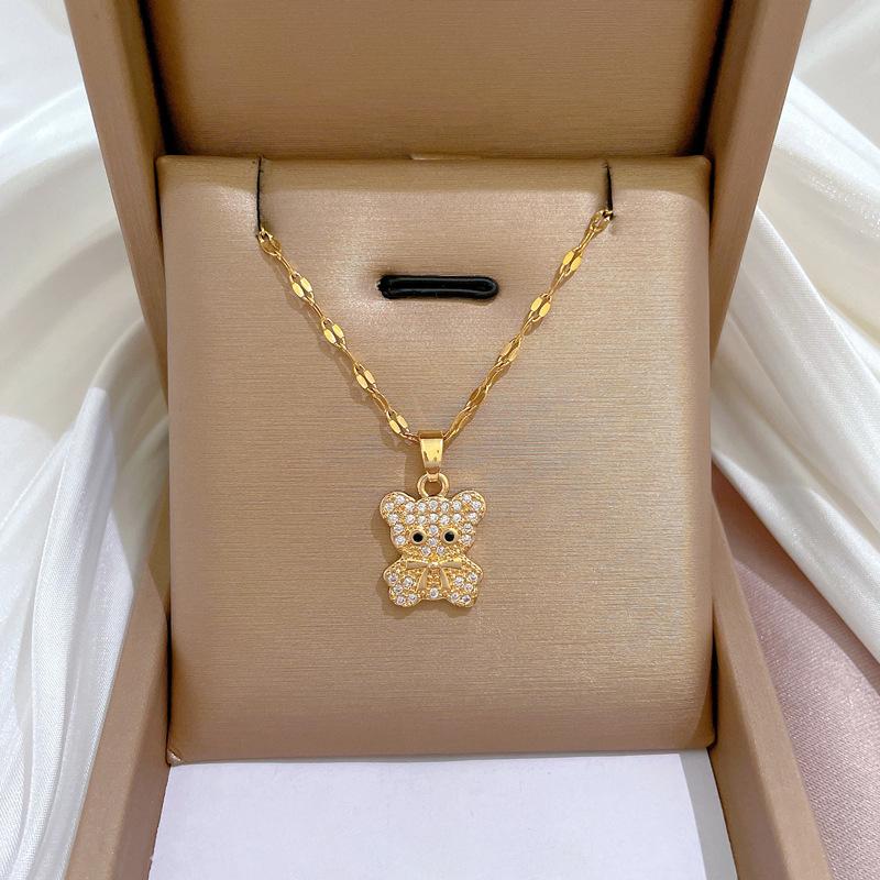 Titanium Steel Micro-Inlaid Gold Plated Women's Lucky Bead Necklace - Trendy Clavicle Chain Accessory