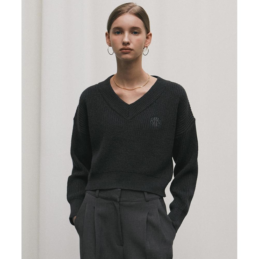 

NICKNICOLE NICOLE CROP V NECK KNITCHARCOAL