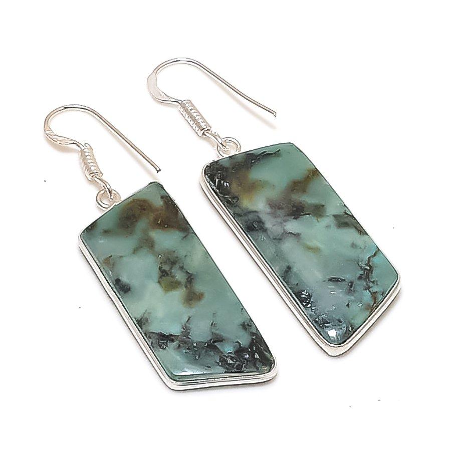 Natural Tibetan Turquoise 925 Sterling Silver Jewelry Earring 2.01  AE-12096