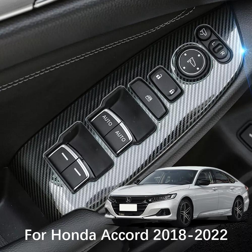 4x Car Interior Window Switch Panel Cover Trim For Honda Accord 2018 2019 2020 2021 Carbon Fiber Styling Auto Button Cover
