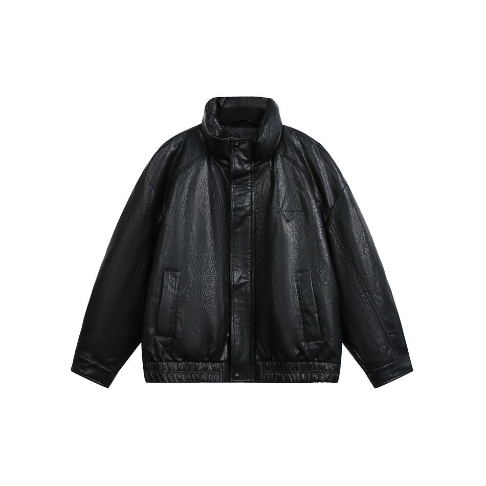 

Men s Cool Black PU Leather Down Jacket - Winter Stand Collar Coat YR5879 M чорний