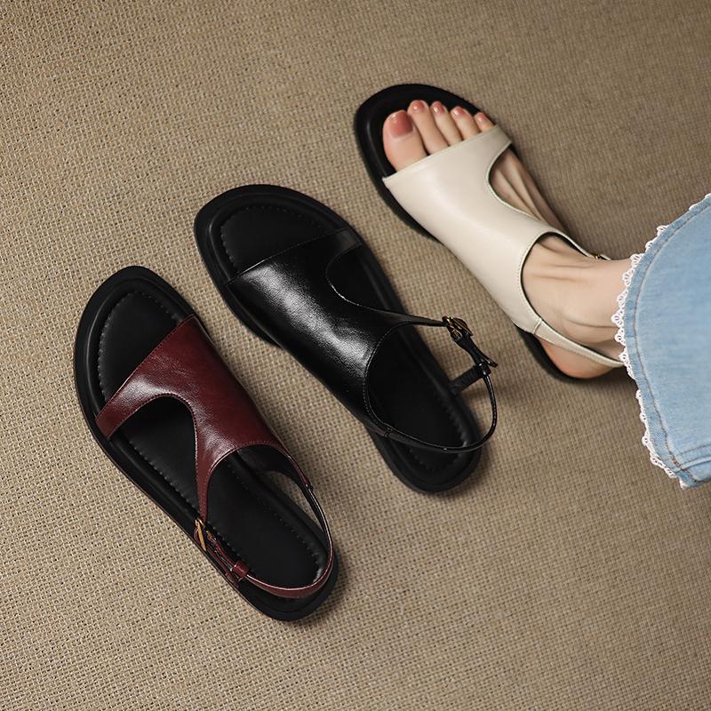 Fashion 2025 Summer Women Sandals Split Leather Open Toe Flat with Women Shoes Slingback Flip Flops Modern Peep Toe Beach Sandals