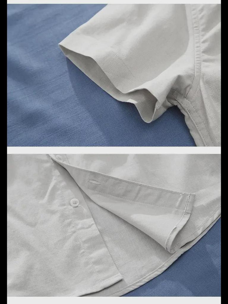Men's Chinese Stand Collar Linen Shirt - Short-Sleeve, Loose Fit, Summer Casual Trend