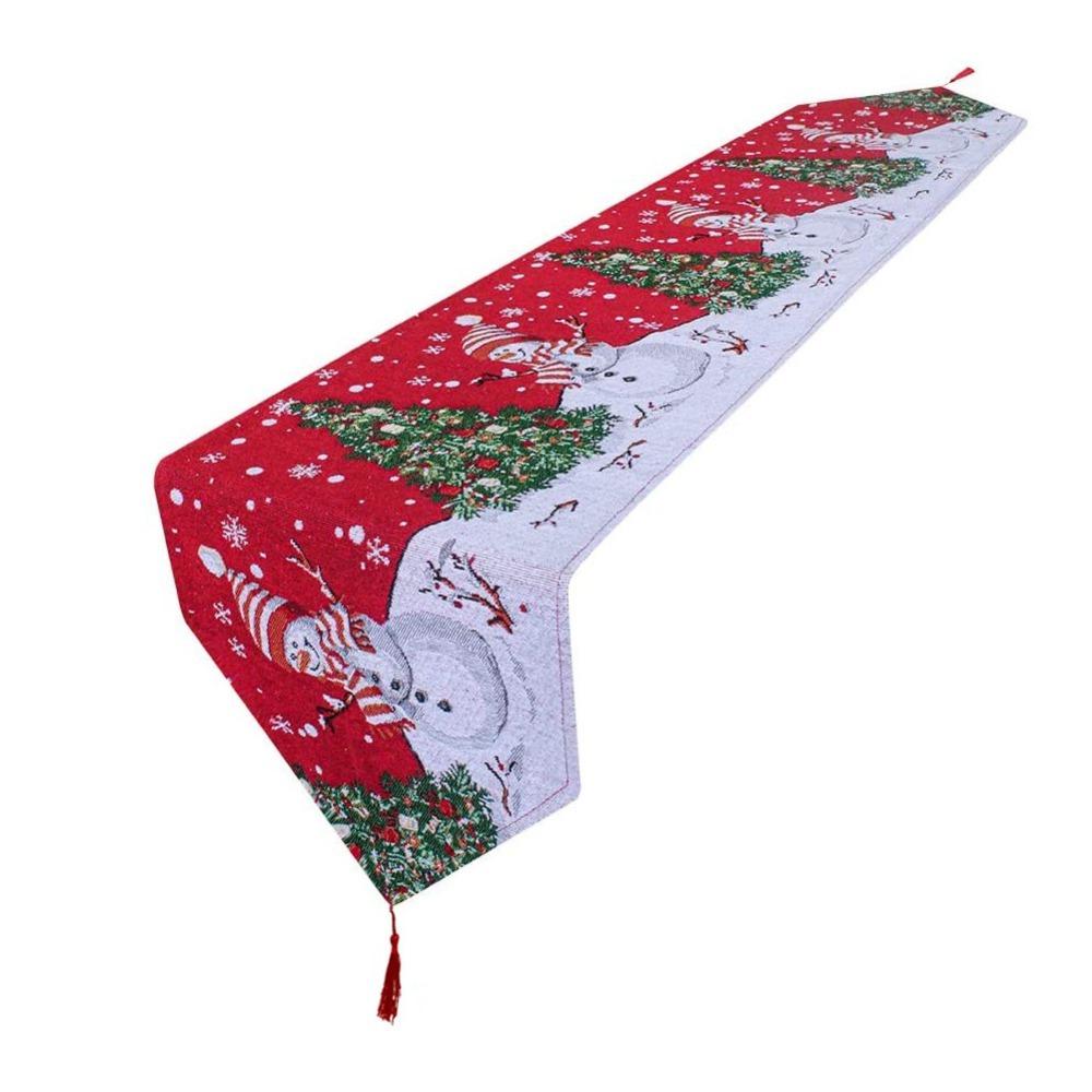 Snowman Themed Christmas Table Runner Cotton Tablecloth Holiday Dining Decor