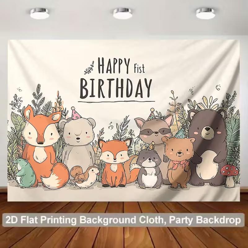

2D Neutral Woodland Creatures 1st Birthday Backdrop for Photoshoot 47.2x31.5inch/120*80cm