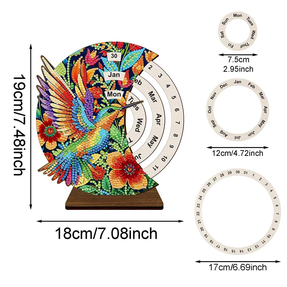 Wooden Special Shaped Colorful Pattern Diamond Art Desktop Perpetual Calendar Diamond Painting Dial Moon Calendar for Beginners