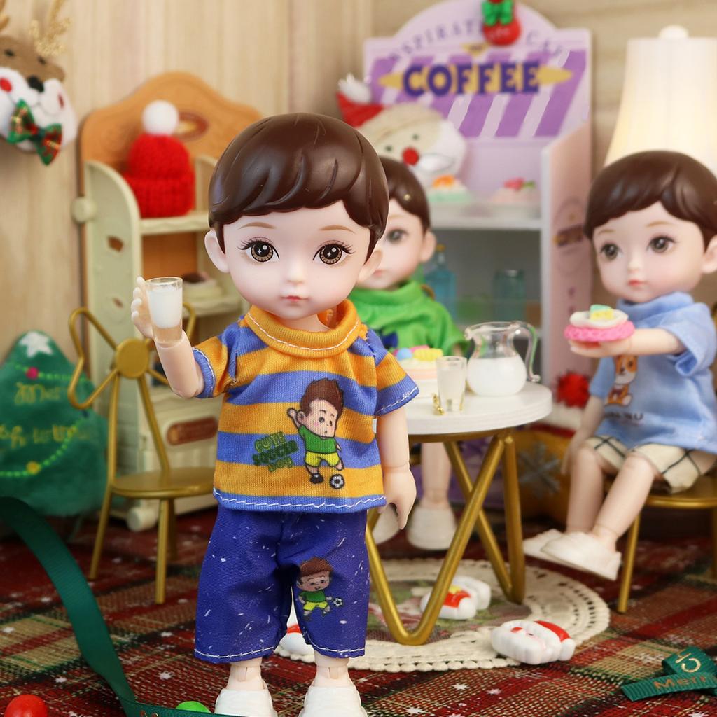 One Piece 6 Inches Cute Baby Dolls, Boy Model 13 Movable Joints Plastic Painted Eyes, For Children Girl Birthday Gift Toys