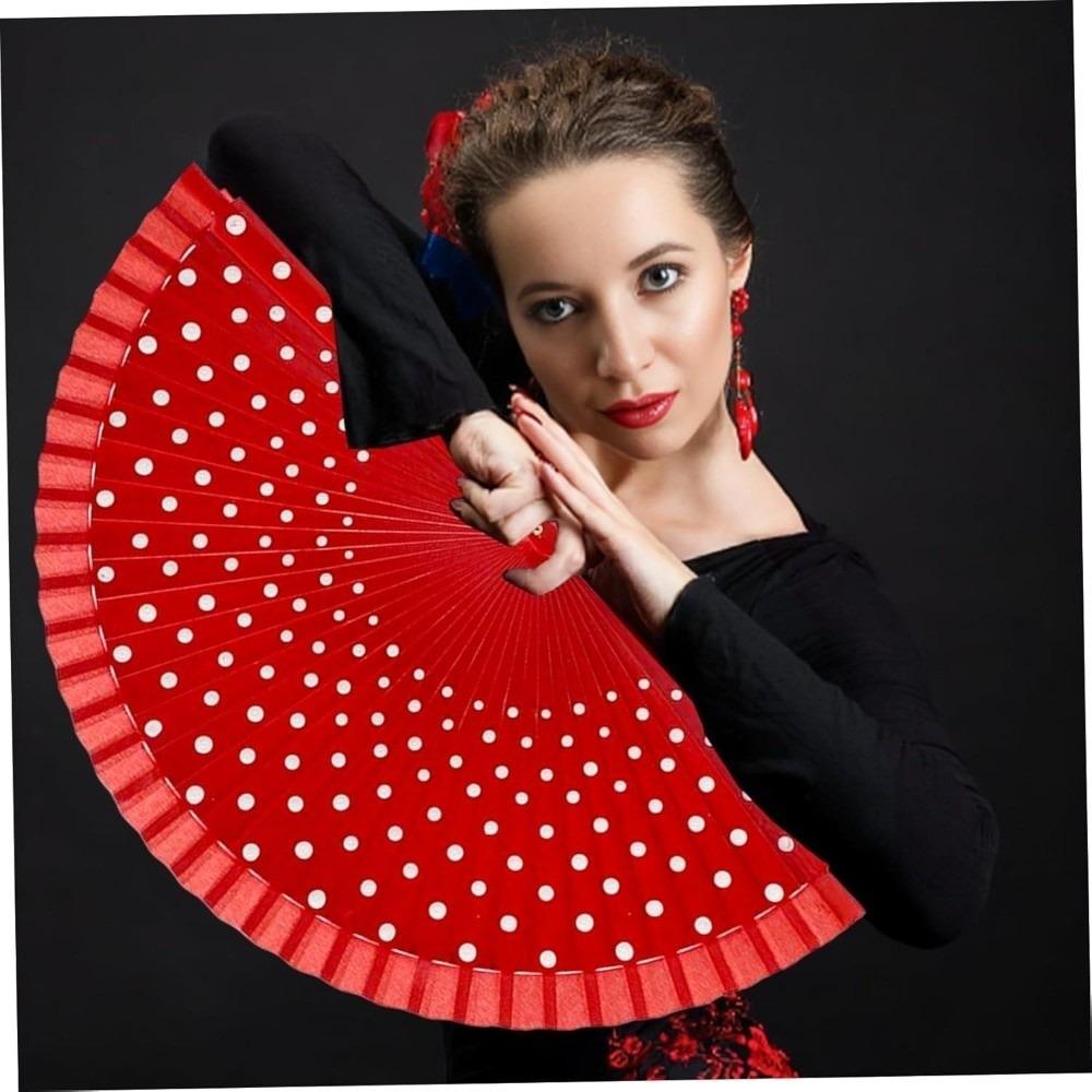 Vintage Wood Flamenco Fan Handheld Classical Spanish Fan Decorative Dots Pattern Folding Fan Wedding Decorations