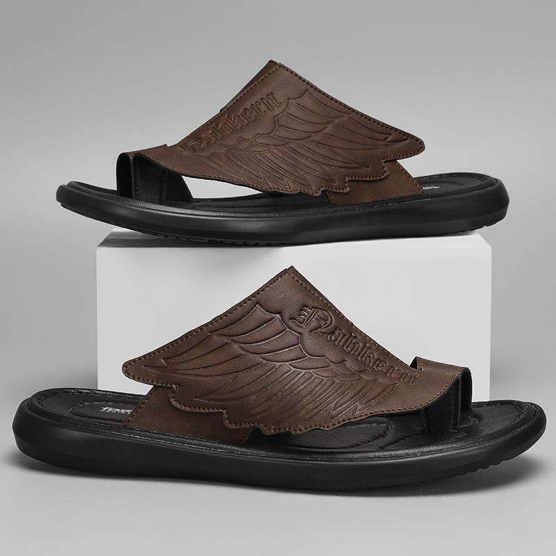 

Slippers men s 2025 new summer men s outer wear niche design casual breathable seaside soft bottom beach cover toe drag 47 коричневый