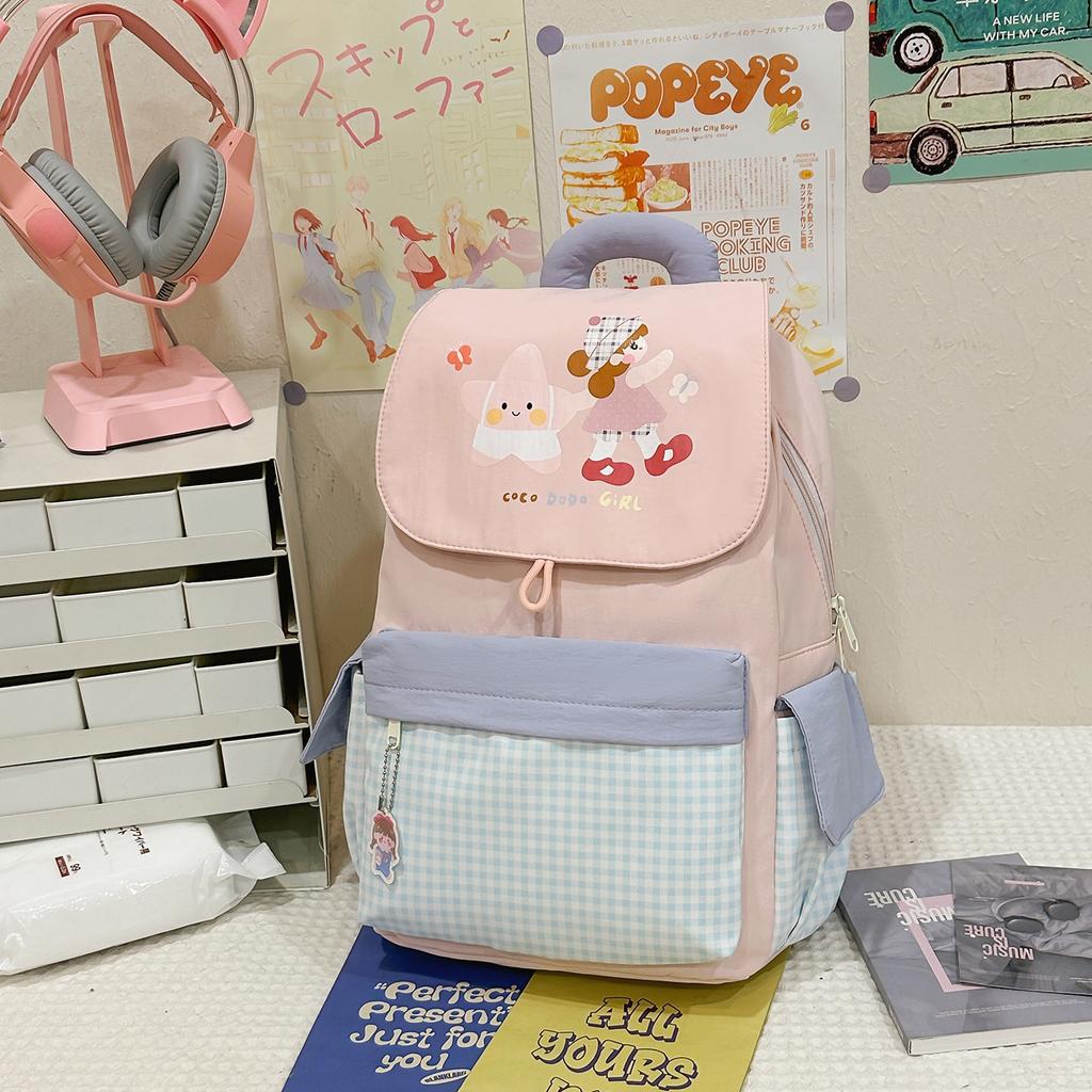 Schoolbag Japanese Cartoon Cute Little Girl Backpack Female Niche Design Retro Versatile Plaid Large Capacity Student Schoolbag