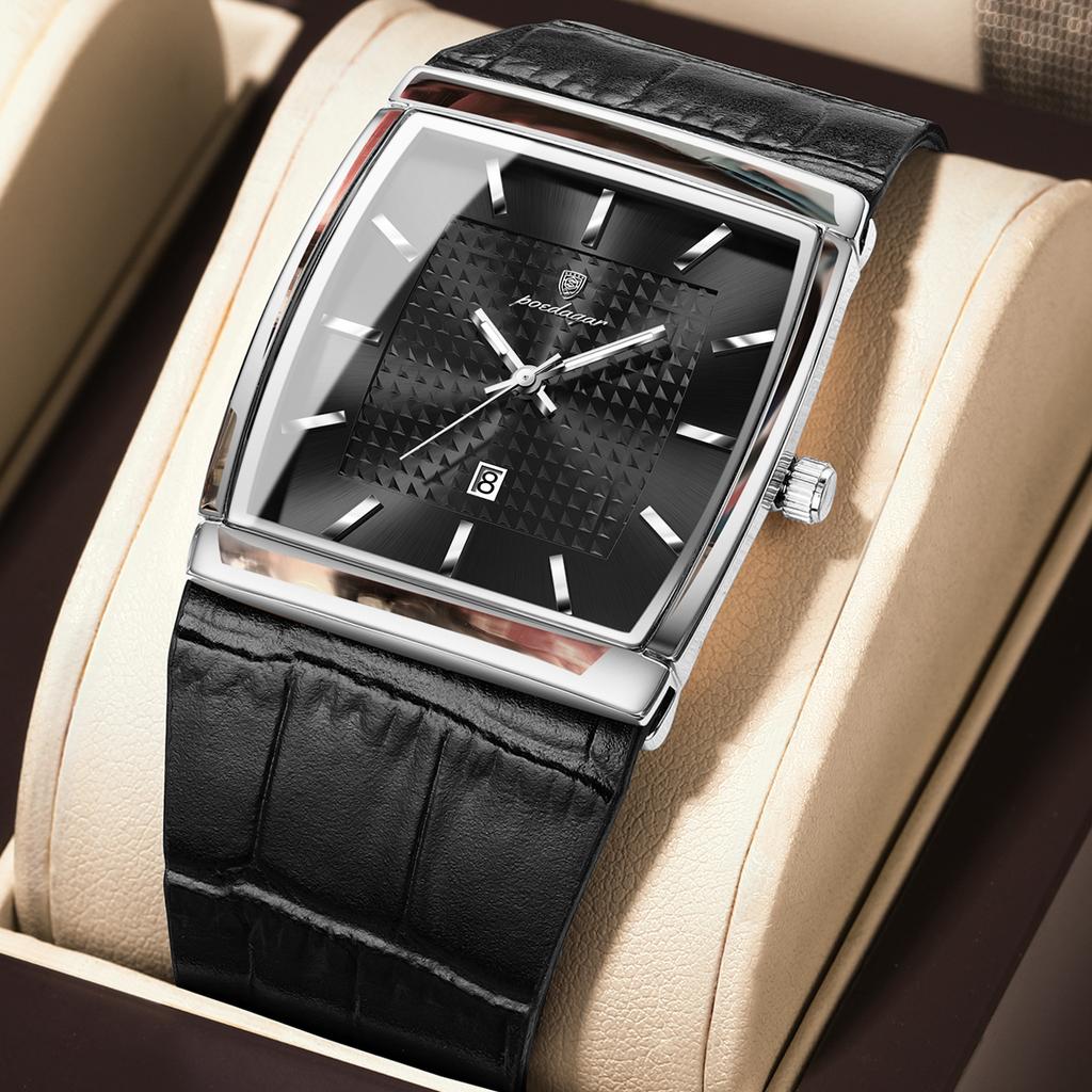 POEDAGAR Top Hohe Qualität Herren Uhr Datum Wasserdicht Mode Leuchtende Uhr für Mann Leder Luxus Herren Quarzuhren +Box