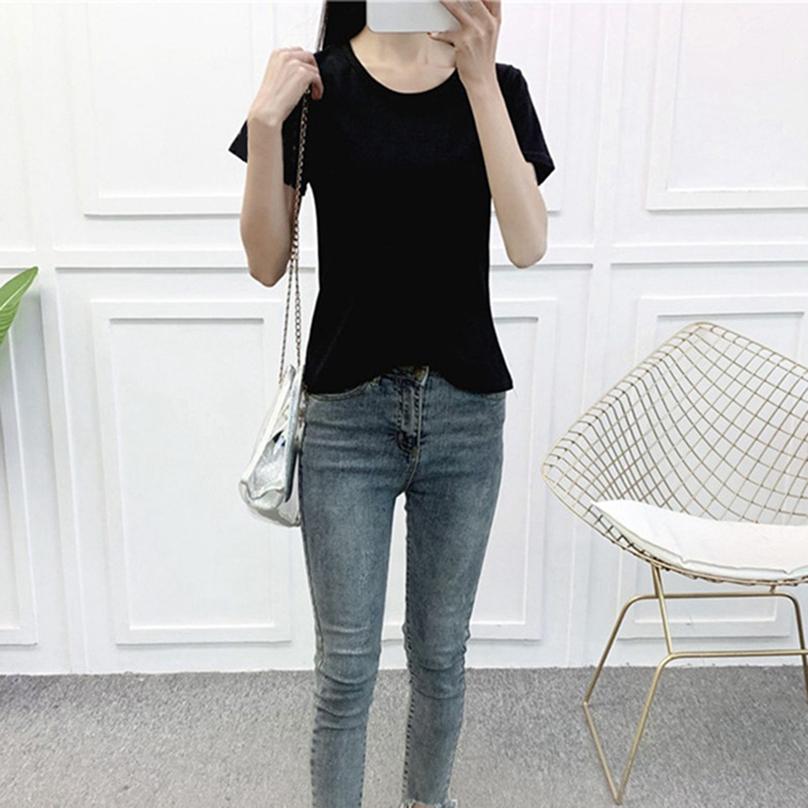 Fashion Women Summer Solid Color Top Short Sleeve Round Neck Pullover T-Shirt