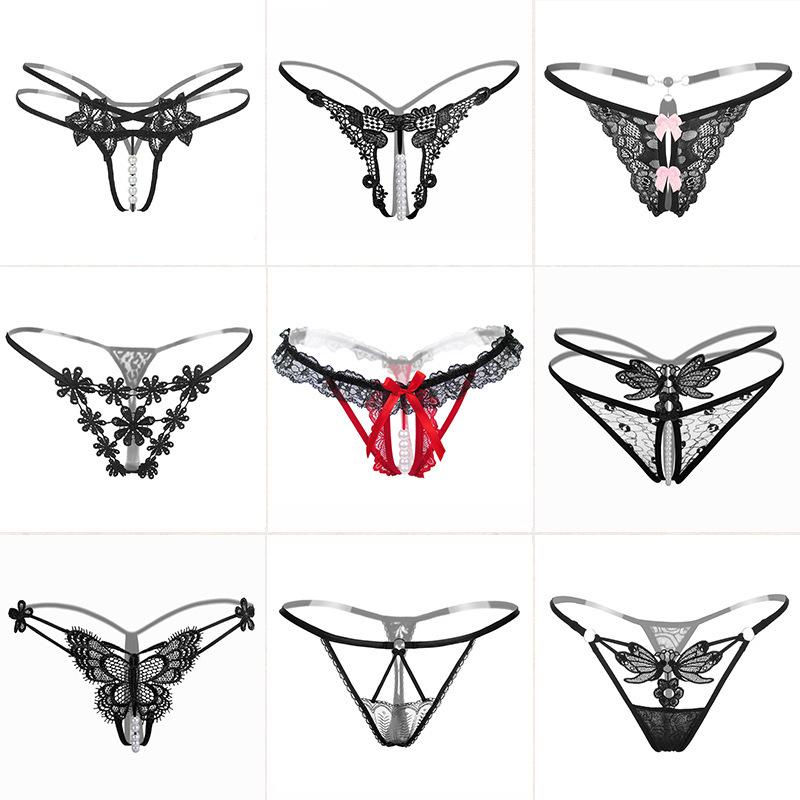 Lace Panties For Sex Open Crotch Briefs With Pearls Women Thongs And G Strings Sexy Transparent Lingerie Underwear