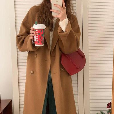 Women's Mid-Length Camel Wool Coat - Korean Hepburn Style for Autumn/Winter