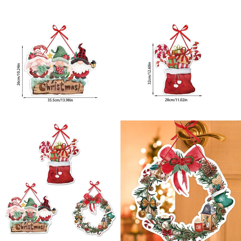 Christmas Party Paper Door Hanging Decor With Festive Flower Wreaths For Holiday Scene Setting