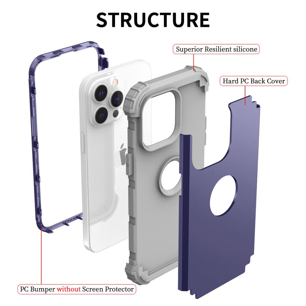 For iPhone 15 Pro PC+Silicone Phone Case 3-in-1 Protective Phone Cover
