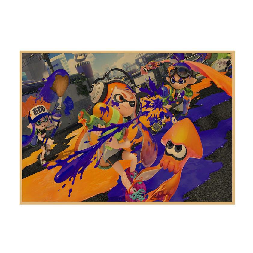 Splatoon Warriors Anime Poster - Retro Kraft Paper Wall Art for Game Rooms & Cafes