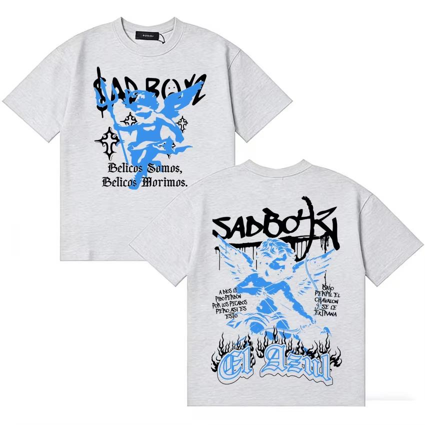 Rapper Junior H Sad Boyz Hip Hop T Shirt Unisex Unisex Summer Crewneck Short Sleeve Double Sided Print Streetwear Hip Hop Clothing