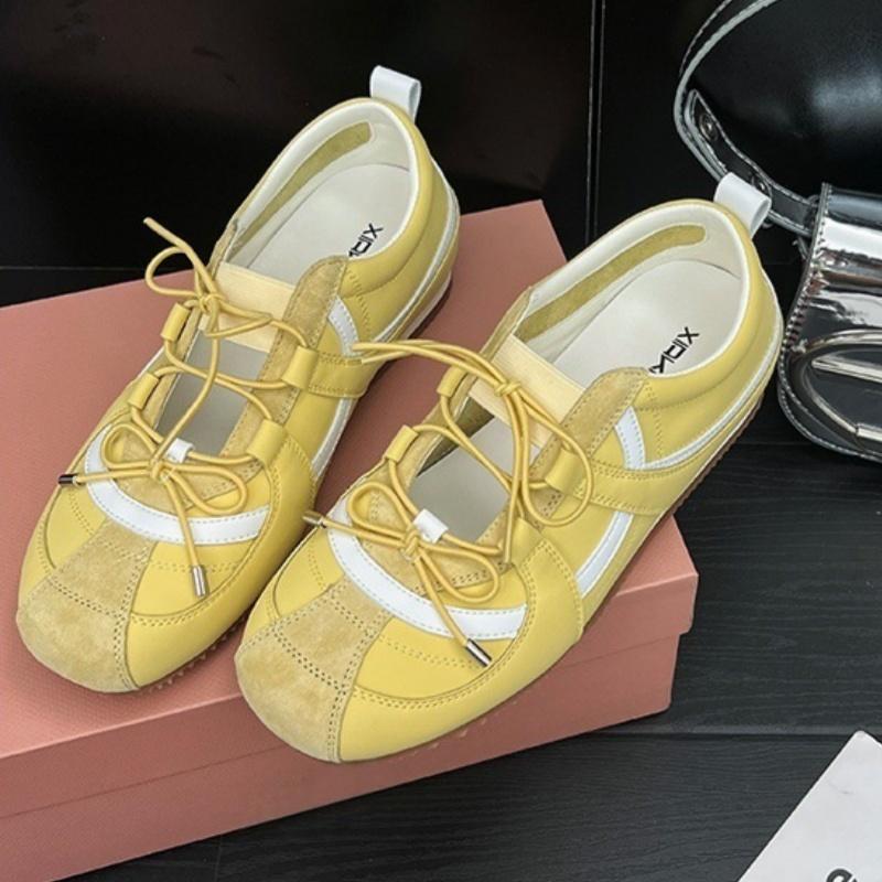 

Fashion Korean New Style Fashion Casual Women Sneakers 2025 Summer Soft Bottom Anti-slippery Flats Versatile Bowtie Cool Sports Shoes 39 жёлтый