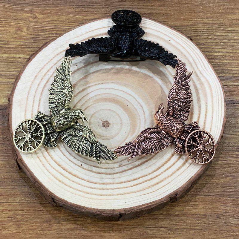 Viking Retro Black Raven Brooch with Runes – Nordic Punk Jewelry Accessory