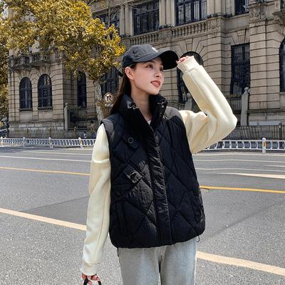 Parka da donna autunno inverno con colletto alla coreana, tinta unita, senza maniche, con bottoni