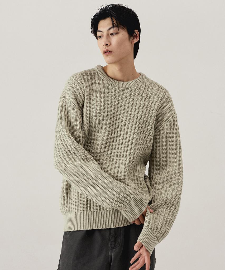 KIIMUIR Bulky Texture Crew Neck Knit_Green